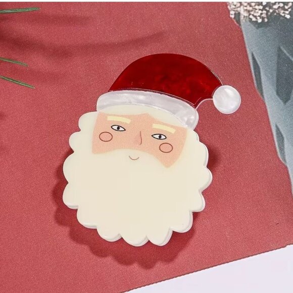 Acrylic Santa Claus Christmas Brooch - Picture 1 of 2